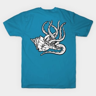 Octopus Tentacles in A Conch Seashell Illustration Outline T-Shirt